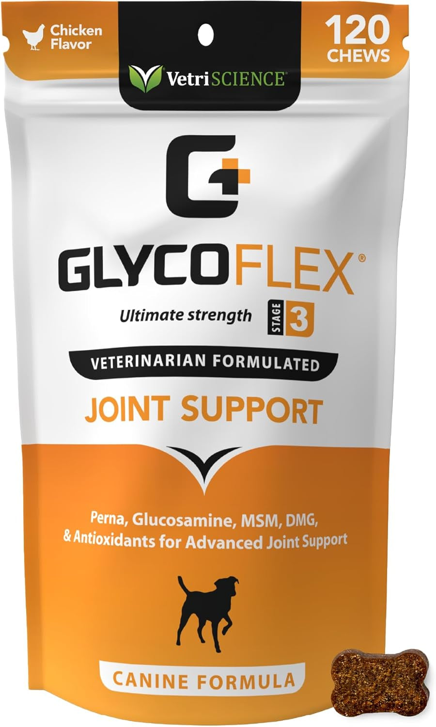 Extra Strength Healthy Hip & Joint Chews, Glycoflex Glucosamine & Green-Lipped Mussel Joint Support Supplement for Dogs, Promote Mobility & Soothe Joint Discomfort, Chicken, 120 Count