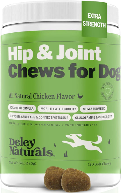 Dog Hip and Joint Supplement - MSM with Glucosamine Chondroitin for Dogs - Hip and Joint Chews for Dogs Advanced Arthritis Relief - 120 Chews for Dog Joint Pain Relief - Made in USA