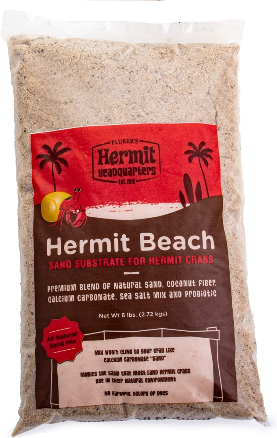 All Natural Premium Hermit Crab Sand Substrate, Sand Mixture with Coconut Fiber, for Hermit Crab Tanks, 6 Lbs.