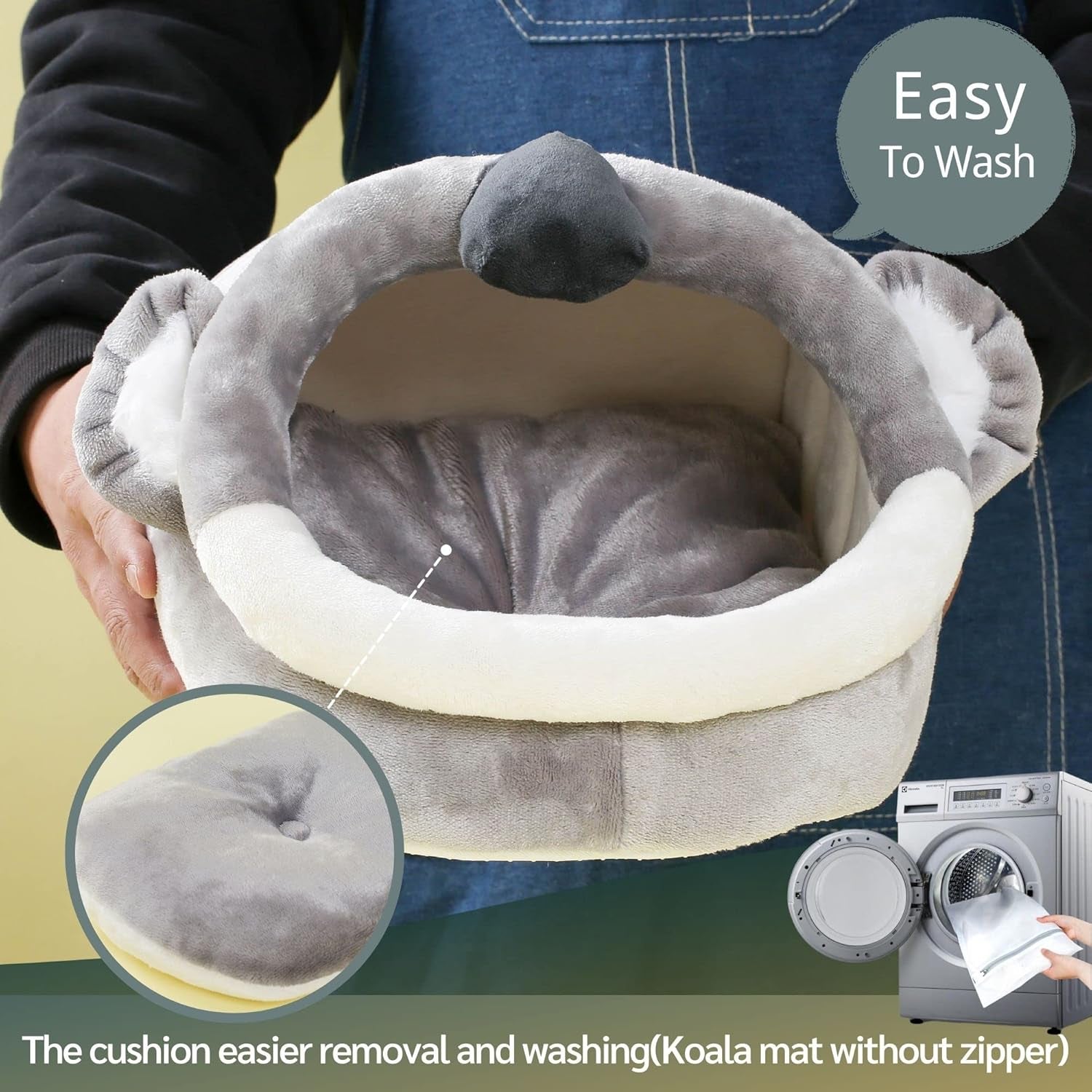 Warm Bunny Bed for Rabbits Outdoor Cage Hideout Hut Tent Cave Tunnel Cute House Cotton Washable Winter Gray Xlarge