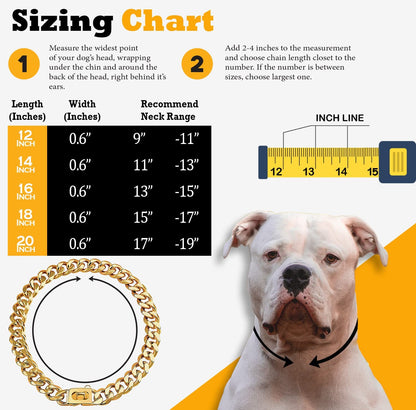 Gold Dog Chain Collar 19Mm Stainless Steel Cuban Link Chain Strong Heavy Duty Chew Proof Dog Necklace with Buckle for Luxury Training Dog Chain Collars for Medium Large Dog Gold Chain (16 Inch)