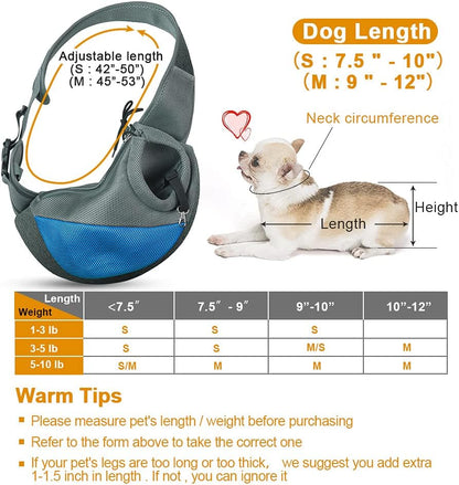 Dog Cat Sling Carrier Adjustable Padded Shoulder Strap with Mesh Pocket for Outdoor Travel (M - up to 10 Lbs, Blue-Mesh)