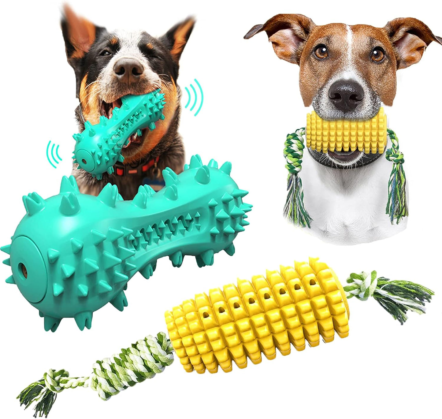 Dog Chew Toys for Large Medium Breed, 2 Pack Dog Toothbrush Clean Teeth Interactive Toys, Dog Squeaky and Rope Toys, Non-Toxic Natural Rubber Long Lasting Indestructible Dog Toys