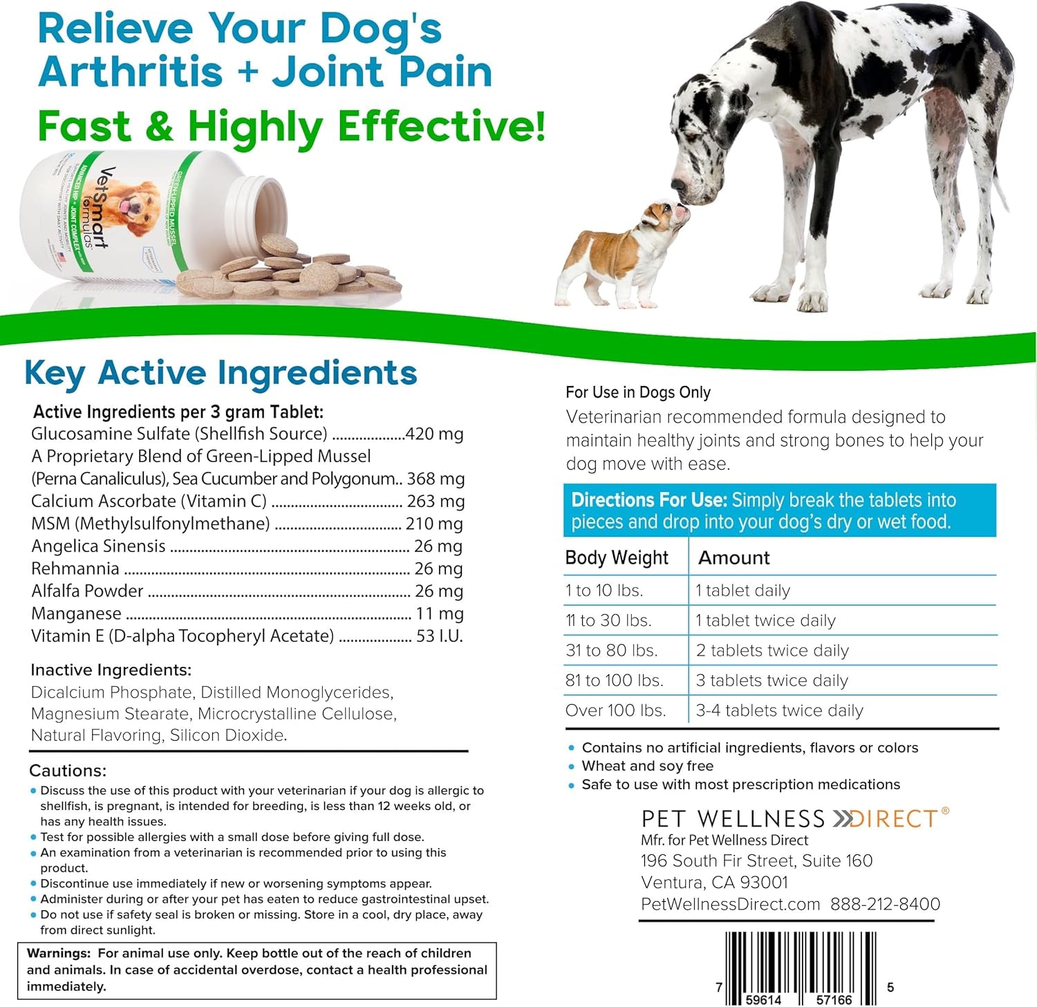 Vetsmart Advanced Hip and Joint Complex with MSM - Provides Relief of Dog Joint Pain - 100% Natural Pain Relief