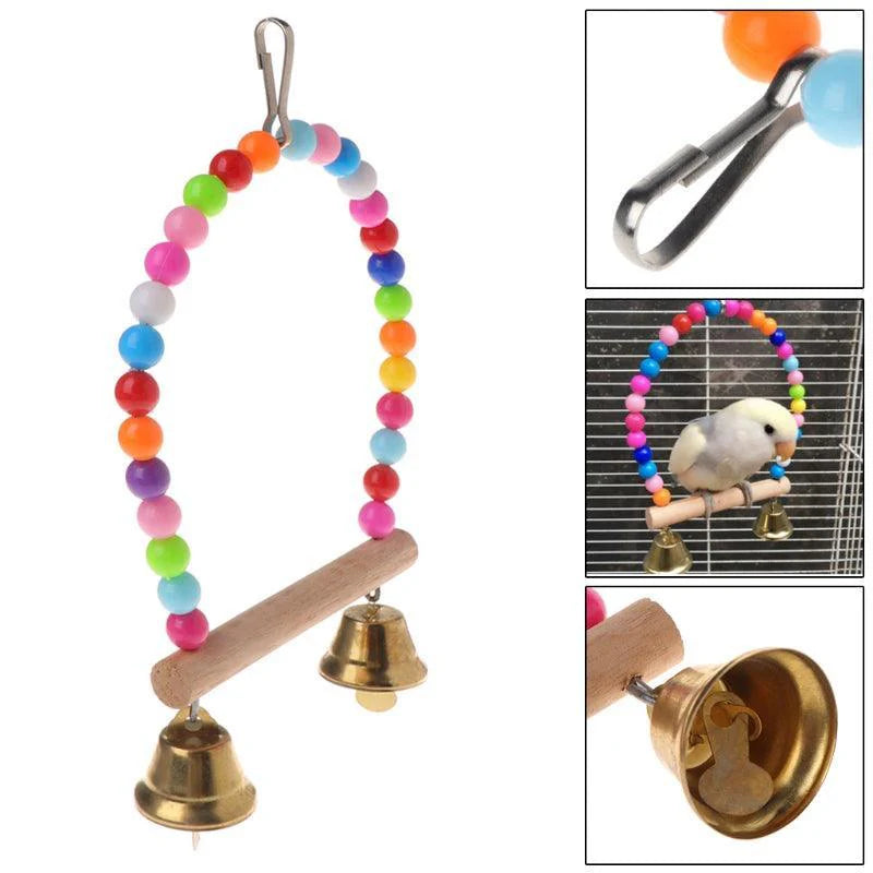 Colorful Beaded Bird Swing with Bells