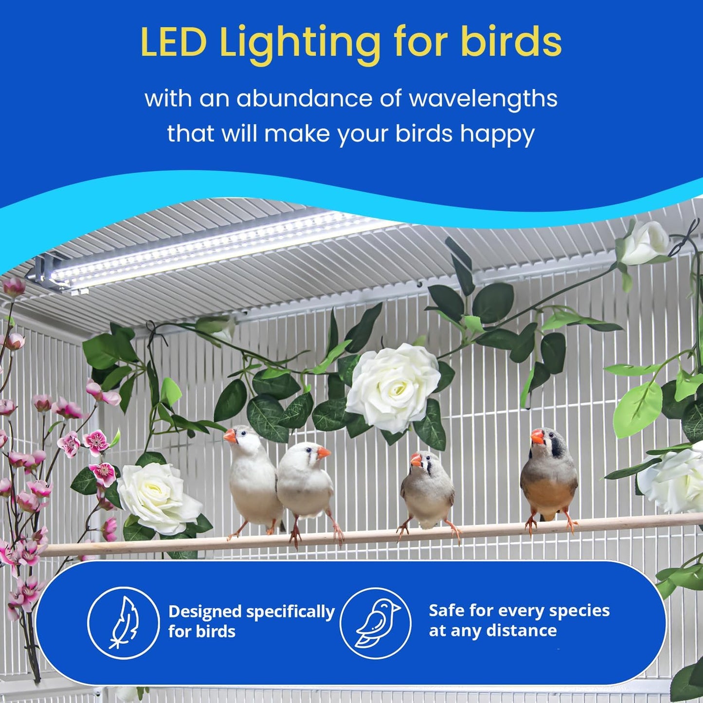 - Bird Cage Light - Full Spectrum LED Pet Light for Soft Bill Birds - Simulates Natural Environment - Safe for All Avian Species - No Bulbs to Change (10" Long)