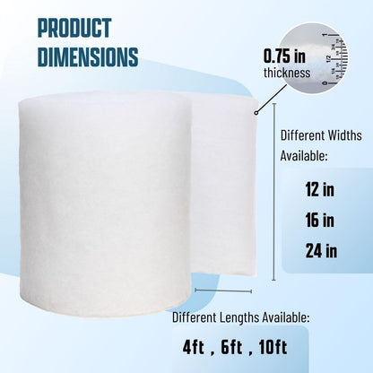 Premium Aquarium Filter Media Pad - Cut-To-Fit Roll, Fresh and Saltwater Safe, Blue & Dye-Free Options, Made in USA (Dye Free, 12"X72" (6 Ft) X 0.75)