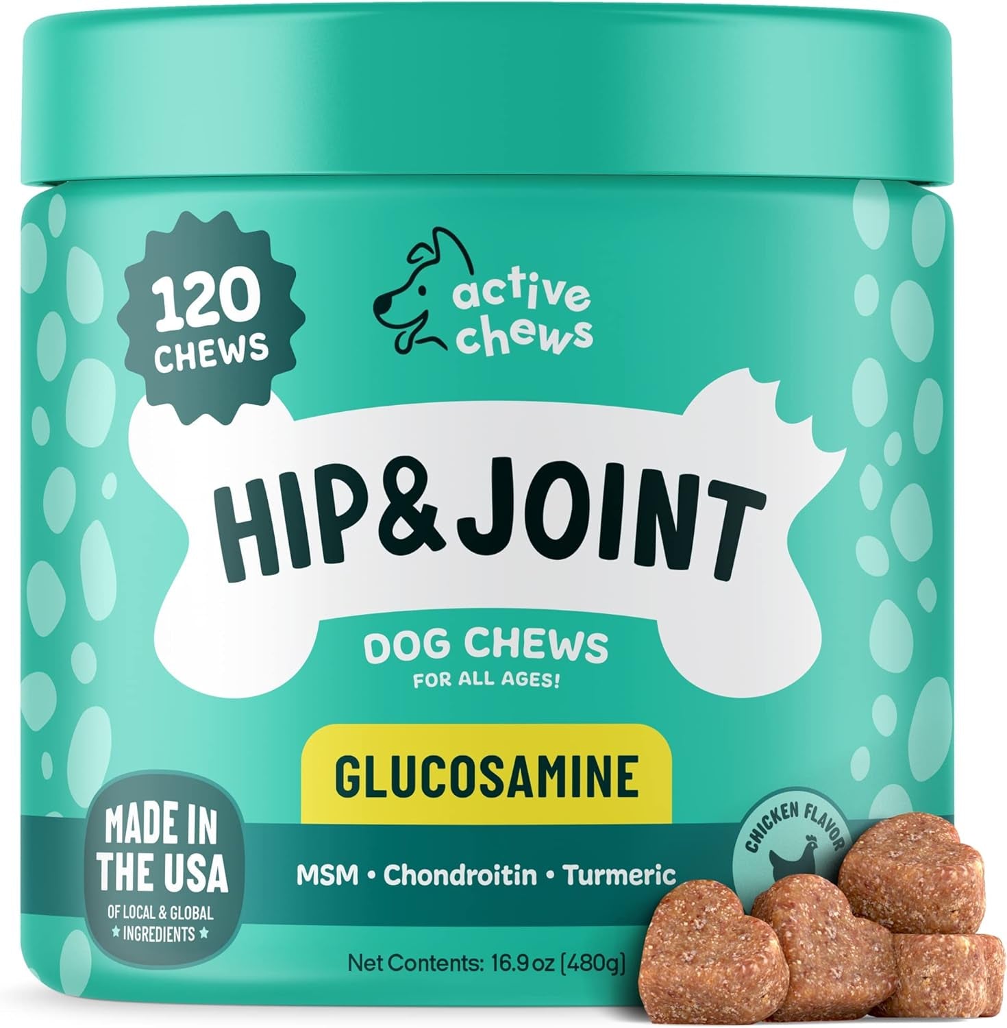 Glucosamine for Dogs Soft Chews 120 Ct - Hip and Joint Supplement for Dogs with Chondroitin, Turmeric & MSM - Dog Joint Supplement + Vitamin E for Small, Large Breed & Senior Dogs Mobility Support