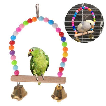 Colorful Beaded Bird Swing with Bells