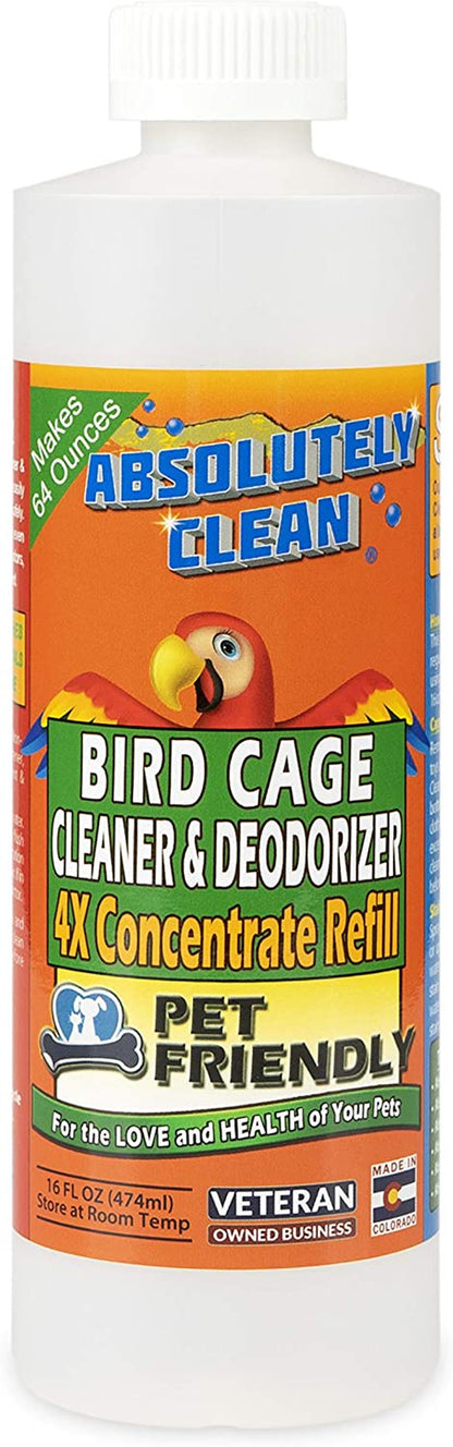 Amazing Bird Cage Cleaner and Deodorizer - Just Spray/Wipe - Safely & Easily Removes Bird Messes Quickly and Easily - Made in the US (4X Concentrate - 16Oz)