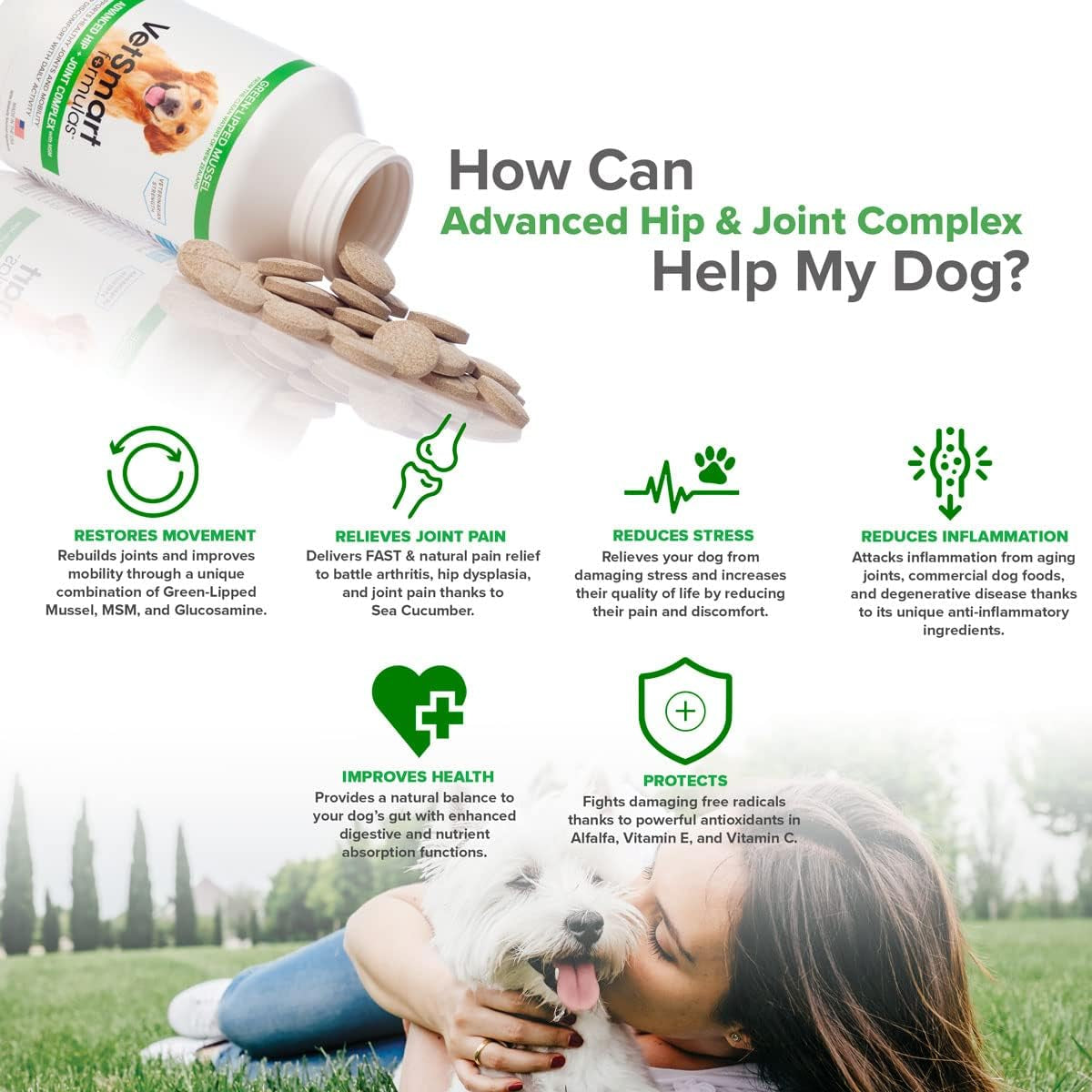 Vetsmart Advanced Hip and Joint Complex with MSM - Provides Relief of Dog Joint Pain - 100% Natural Pain Relief